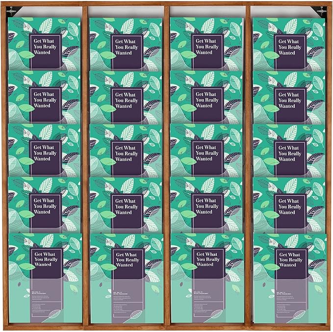 M&T Displays Wal Mount Dark Wood Magazine Brochure Rack Wooden Leaflet Literature Catalog Holder Easy Assembly Durable Clear PET G Pocket 20x(8.5x11) Inch for School Office Hospital Hotel Indoor