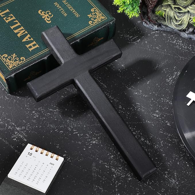 BESPORTBLE Wooden Cross for Wall: 11 Inch Hanging Large Cross, Rustic Christian & Catholic Wall Mounted Decor, Religious Wood for Home, Bedroom, Prayer Room - Party Decor (Black)