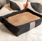 Soft Canvas Storage Bags with Zipper. Thick Breathable, 1pc King/Queen Comforter Organizer. Four Carrying Handles and Window. Large 25x19x9in Bag for Sheets Blankets Bedding Pillows, Clothes (Black)