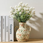 SIDUCAL Ceramic Vintage Pastoral Vase with Handles, 7 Inch Chinoiserie Floral Vase, Retro Ice Cracked Rustic Farmhouse Vases for Home Decor, Living Room, Bookshelf, Office, Tuscan Decor, Red Rose