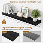 Fun Memories Floating Shelves for Room Wall, 36 Inch Long Shelf Set of 2， Hanging Wood Shelves for Storage & Display, Black