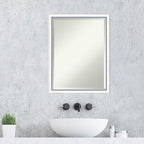 Amanti Art White Wall Mirror 26x20 Morgan White Blue Rectangle Bathroom Mirror for Wall Decor Living Room, Medium Modern Wood Frame, Hangs Horizonally and Vertically, Bathroom Decor, Beveled Edge