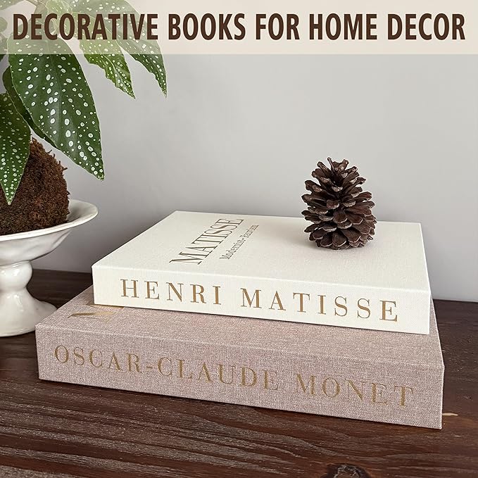 Decorative Books for Home Decor, Coffee Table Decor with Linen White Books Stack Bookshelf, Fake Book Double as Libros Decorativos and Photo Storage (2 Piece Set)