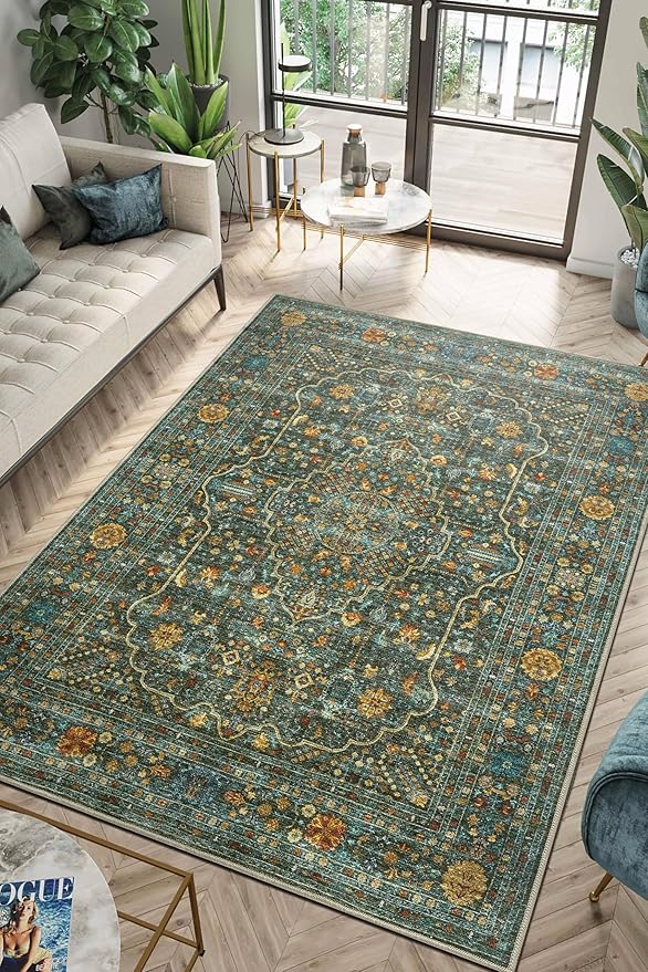 Keen Home Design 10x14 Rug - Machine Washable Area Rug with Non-Slip Backing, Ideal for Living Room, Dining Room, Bedroom - Vintage, Easy Clean, Durable, Low Pile Rug - (9'7" x 14')