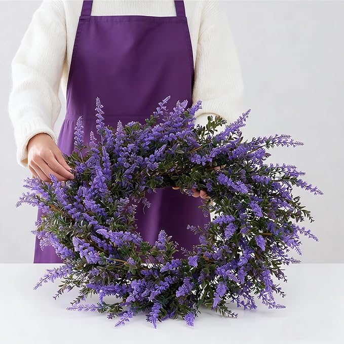 26" Purple Lavender and Eucalyptus Wreath - Artificial Farmhouse Front Door Decor for Porch, Window, Wall | Spring, Summer, Fall Home Decor Gift