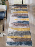 Ciicool 2x6 Washable Runner Rug, Modern Abstract Hallway Rugs Runner, Non-Slip Thin Accent Rug Lightweight Yellow Grey Blue Print Distressed Carpet for Laundry Entryway Bedroom Kitchen Indoor