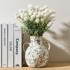 SIDUCAL Ceramic Vintage Pastoral Vase with Handles, 7 Inch Chinoiserie Floral Vase, Retro Ice Cracked Rustic Farmhouse Vases for Home Decor, Living Room, Bookshelf, Office, Tuscan Decor, Gray Floral