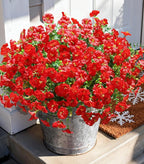 Artificial Flowers Fake Plants for Outdoors Decoration, 12 Bundles Red Silk Morning Glory with Eucalyptus Realistic UV Resistant Faux Flowers Greenery for Outside Planter Yard Garden Home Indoor Patio