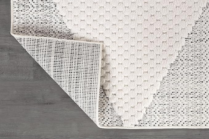 Modern Micro Loop Indoor Area Rugs for Living Room Bedroom Kitchen Geometric Triangle White 8x10 Luxury Durable Low and High Pile Non-Shedding Stain Resistant Soft Area Carpet 8 x 10