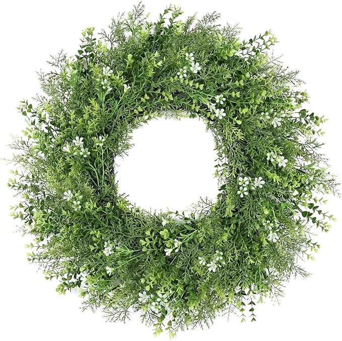 24 Inch Summer Wreaths for Front Door Wreath Spring Outdoor Green Door Wreath for All Seasons Porch Living Room Bedroom Window Wall Indoor Outdoor Farmhouse Home Decoration