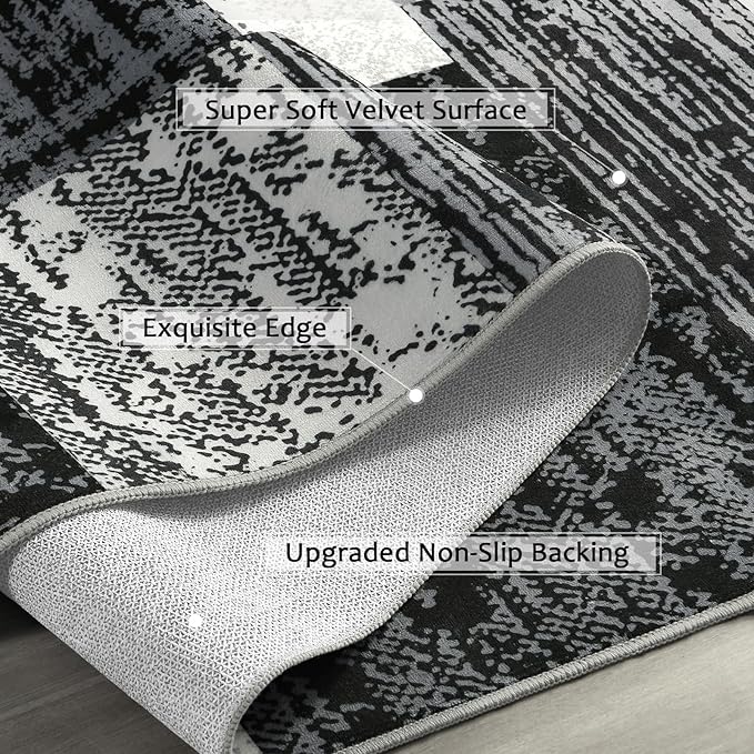 FlyDOIT Modern Geometric Patchwork Area Rug, 2.7x8 Grey Runner Rugs for Living Room, Rockwood Collection Indoor Rugs for Bedroom, Throw Carpet Floor Decor for Entryway Dining Room Office Nursery