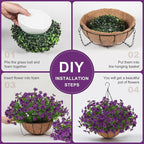 Artificial Faux Hanging Plants Flowers Basket for Outdoors Spring Summer Decoration, Hanging Planters with Fake Silk Flowers UV Resistant Realistic for Outside Porch Patio Balcony Garden Home （Purple）