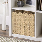 AELS Woven Natural Fibre Magazine Holder, Scalloped Edge Floor Magazine Rack, Hand-woven Organizer, Boho Modern Farmhouse Book Basket, File Newspaper Mail Holder for Office