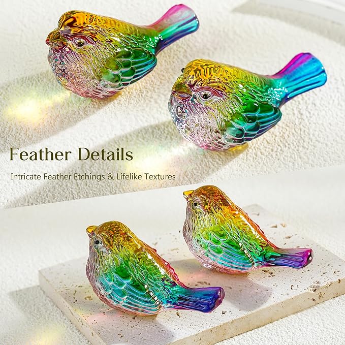 H&D HYALINE & DORA Set of 2 Crystal Birds Figurine Bird Gifts for Women Men Bird Lovers Handmade Glass Animal Figurines for Home Shelf Decor (Multicolor)