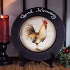 CVHOMEDECO. Rooster Decorative Plate Country Distressed Round Display Wooden Plate Home Décor Art, 11-1/4 Inch