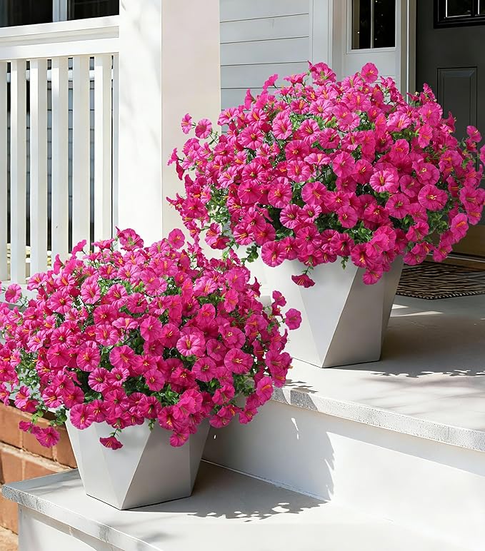 Ivydale 24 Bundles Artificial Flowers for Outdoors Faux Plants Spring Outdoor Decor Faux Silk Morning Glory with Eucalyptus Realistic UV Resistant for Outside Planters Porch Patio Garden Home Decor