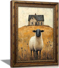 Vintage Gold Framed Wall Art Retro Country Sheep Oil Painting Canvas Prints Farmhouse Landscape Picture Wall Decor Rustic Farmhouse Animal Poster Artwork for Living Room Bedroom Bathroom, 12x16in