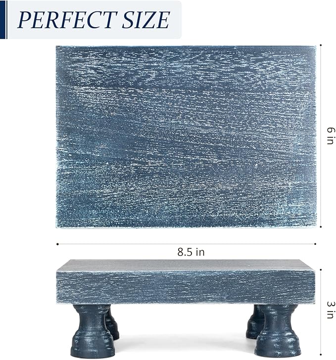 EOSAHR Decorative Display Risers for Home Decor - Wood Pedestal Stand for Kitchen Decor and Countertop Organizer - Ideal for Apartment Essentials (Blue)