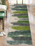 Ciicool 2x6 Washable Runner Rug, Modern Abstract Hallway Rugs Runner, Non-Slip Thin Accent Rug Lightweight Green Print Distressed Carpet for Laundry Entryway Bedroom Kitchen Indoor