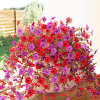 Fall Flowers Artificial for Decoration,Artificial Flowers for Outdoors,Autumn Fake Plants Home Decor Thanksgiving Realistic Silk Daisy,Fall Leaves UV Resistant Garden Courtyard Patio (Red Purple)