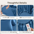 California Design Den Natural 100% Cotton Bed Sheets Queen Size Set - Luxury 600 Thread Count Sateen, Durable Hotel Quality Fully Elasticized Deep Pocket Bedsheets Queen Size Bed - Parisian Blue