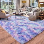 Rugs for Living Room 6x9, Soft Shaggy Modern Shag Area Rug for Bedroom, Upgrade Non-Slip Plush Fluffy Carpet for Kids Boys Girls Room Home Decor Aesthetic, Rainbow Purple