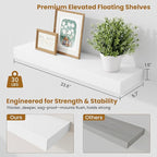 Fun Memories Floating Shelves Set of 2, 24 Inch Floating Shelves for Wall, Wood Wall Shelves with Invisible Brackets, for Bathroom, Bedroom, Living Room, Kitchen, White