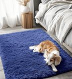 OLANLY 4x4 Machine Washable Accent Rug, Soft Fluffy Shaggy Area Rug for Bedroom, Living Room, Indoor Floor Carpet for Kids, Nursery, Home Decor, Navy Blue