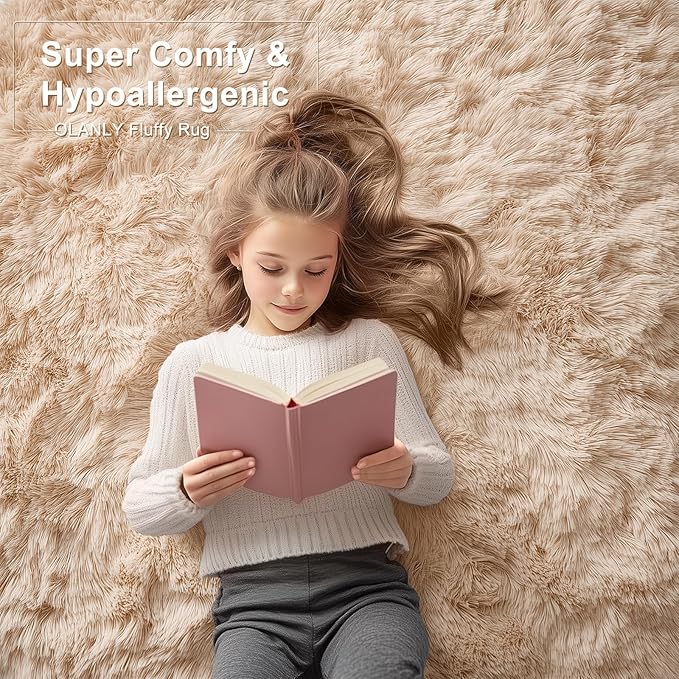OLANLY 3x6 Machine Washable Runner Rugs for Hallway, Soft Fluffy Shaggy Bedside Rugs for Bedroom, Living Room, Indoor Floor Carpet for Kids Girls and Boys, Nursery Rooms, Home Decor Aesthetic, Beige