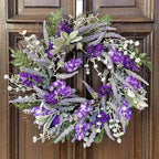 Haute Decor Mixed Artificial Lavender Wreath with Natural Grapevine - 24 Inch Spring Wreath for Front Door with Lavender, Eucalyptus, Cedar, Larkspur and Lamb's Ear Florals
