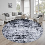 Round Area Rug for Living Room: 8 ft Washable Modern Abstract Soft Thin Rug Indoor Floor No Slip Stain Resistant Carpet for Bedroom Dining Room Farmhouse Nursery Home Office - Black