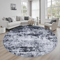 Round Area Rug for Living Room: 6 ft Washable Modern Abstract Soft Thin Rug Indoor Floor No Slip Stain Resistant Carpet for Bedroom Dining Room Farmhouse Nursery Home Office - Black