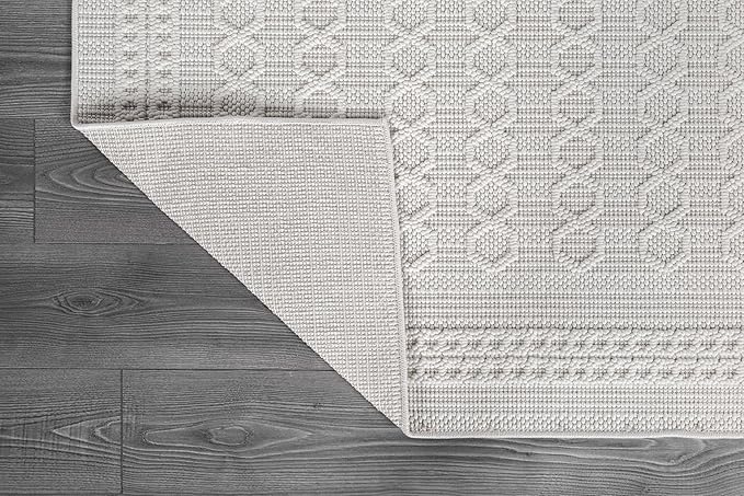 Micro Loop Indoor Rug White 5x7 Boho Geometric Neutral Area Rugs for Living Room Soft Luxury Modern Low and High Pile Durable Stain Resistant Non-Shedding Indoor Area Carpet 5 x 7