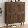 Smuxee Walnut Shoe Cabinet with 2 Flip Drawers, 31.5" Hidden Shoe Storage Cabinet with Small Fluted Doors, Freestanding Shoe Organizer Cabinet for Entryway, Hallway, Living Room