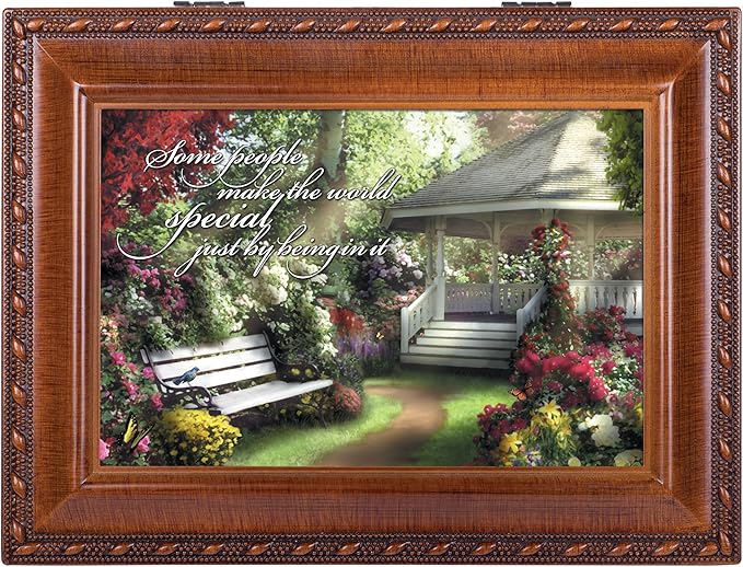 Cottage Garden Gazebo Some People Make World Special Woodgrain Rope Trim Jewelry Music Box Plays Wonderful World