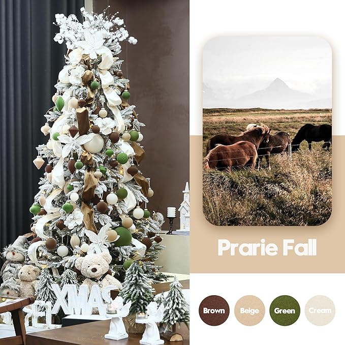 Sea Team 25-Pack Flocked Velvet Christmas Tree Ball Ornaments Set, Decorative Hanging Baubles, Shatterproof Plastic Decorations for Xmas Tree, Wreath, Garland, 60mm/2.36 Inches, Prairie Fall