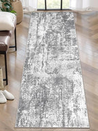 Ciicool 2x6 Washable Runner Rug, Modern Abstract Hallway Rugs Runner, Non-Slip Thin Accent Rug Lightweight Grey White Print Distressed Carpet for Laundry Entryway Bedroom Kitchen Bathroom Indoor