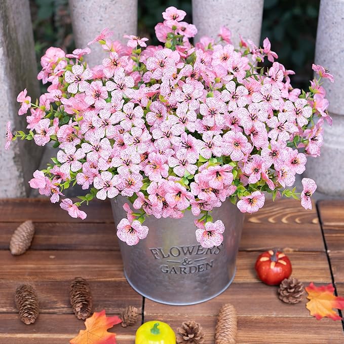 Artificial Faux Flowers Plants for Outdoors Spring Summer Decoration,12 Bundles Realistic Fake Flowers Plant Greenery Silk Daisy UV Resistant for Outside Planters Porch Patio Balcony Garden Home(Pink)