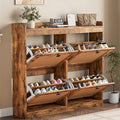GarveeHome Shoe Cabinet Rattan with 4 Flip Drawers, Wooden Freestanding Shoe Organizer with Adjustable Shelves, Shoe Storage for Entryway, Closet, Hallway