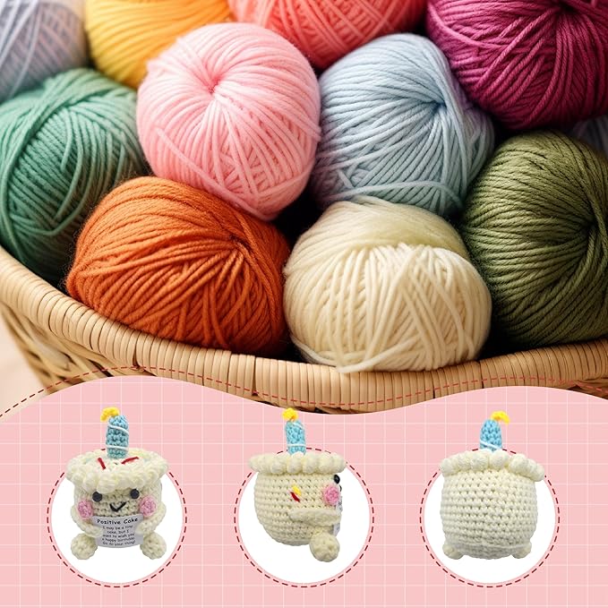 5 inch Positive Gift Cake Handmade Knitted Wool Doll with Positive Card Inspiring Gifts for Cheer Up Emotional Support Encouragement Friends