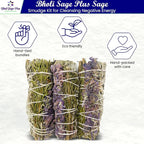 Sage Smudge Kit for Cleansing Negative Energy, Home and Creating The Energy of Happiness Rosemary & Lavender Sage Smudge Sticks with White Sage Pack of 3