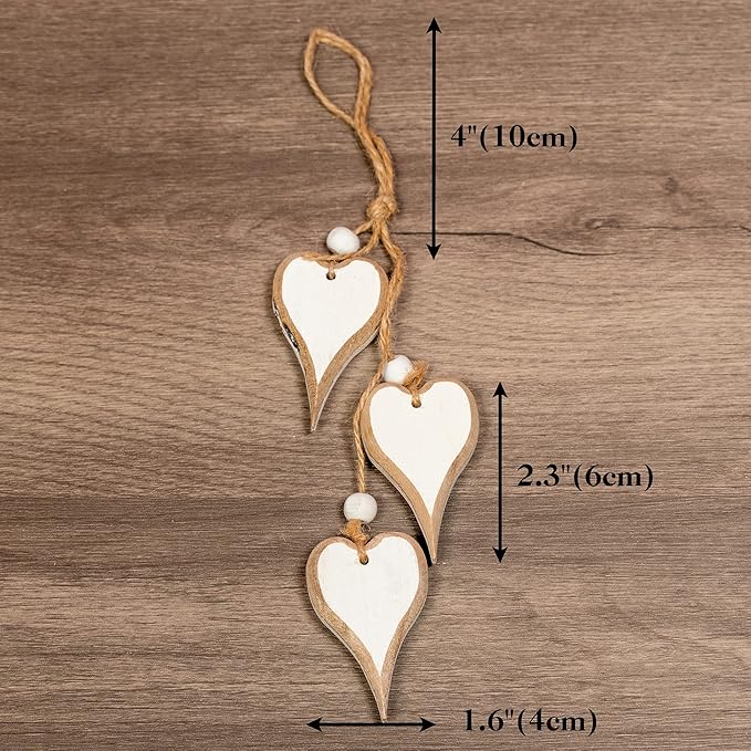 Sun&Beam Heart-Shaped Wooden Decorative 2Pcs Hanging Handmade Hearts Ornaments for Wedding Party Valentine Christmas Home Decoration Car Décor (Y-#2, 2Pcs)