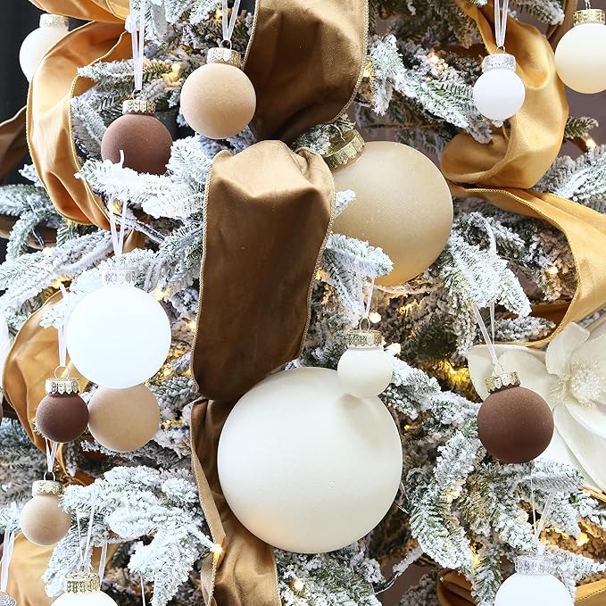 Sea Team 16-Pack Flocked Velvet Christmas Tree Ball Ornaments Set, Decorative Hanging Baubles, Shatterproof Plastic Decorations for Xmas Tree, Wreath, Garland, 80mm/3.15 Inches, Baking Time