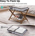 Smuxee Fully Assembled Black Walnut Luggage Racks Pack of 2, Upgraded Bamboo Foldable Suitcase Stand with 5 Nylon Straps, Luggage Holder with Shelf for Guest Room Bedroom Hotel