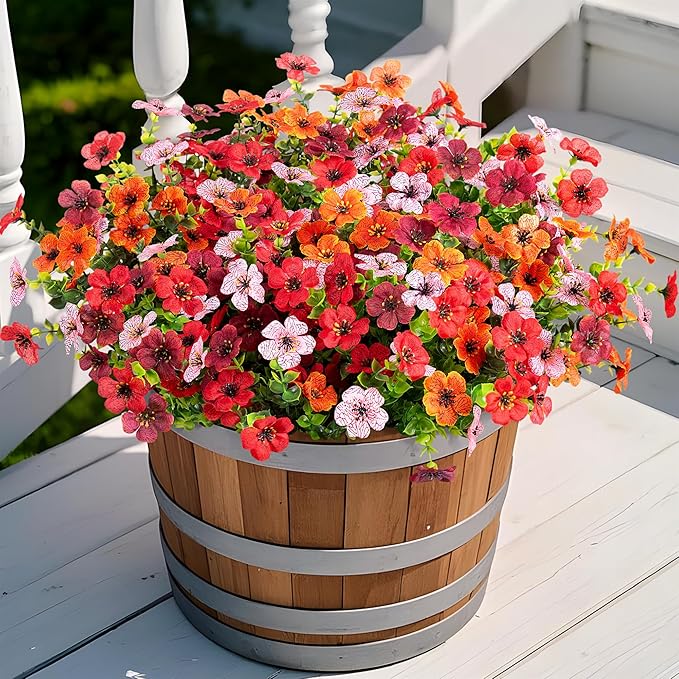 Artificial Flowers for Outdoors Potted Spring Decor, 12 Bundles Fake Summer Daisy with Realistic Eucalyptus Leaves, Faux Plants for Greenery Boxwood Porch Patio Garden Pot Lawn