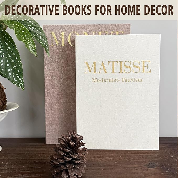Decorative Books for Home Decor, Coffee Table Decor with Linen White Books Stack Bookshelf, Fake Book Double as Libros Decorativos and Photo Storage (2 Piece Set)