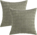 MIULEE Pack of 2 Corduroy Decorative Throw Pillow Covers 16x16 Inch Soft Boho Striped Pillow Covers Modern Farmhouse Home Decor for Summer Sofa Living Room Couch Bed Light Olive Green