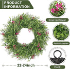24 Inch Summer Wreaths for Front Door Spring Wreath Outdoor Green Door Wreath for All Seasons Porch Living Room Bedroom Indoor Outdoor Window Wall Farmhouse Home Decoration