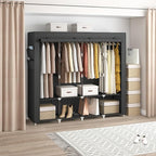 67 Inch Portable Closet Wardrobe for Hanging Clothes, Wardrobe Closet with Cover, 4 Hanging Rods and Side Pockets, 8 Storage Shelves, Large Clothes Organizer for Bedroom, Living Room, Black