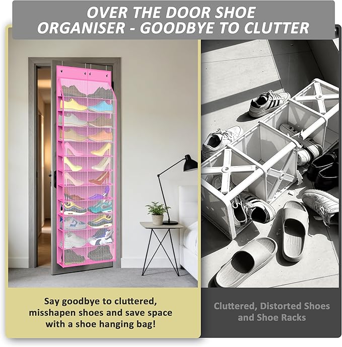 24-Pair Over Door Shoe Organizer for Family & Kids, Double Sided | Hanging Storage for Sneakers, Boots, Toys & Room OrganizationRose Quartz